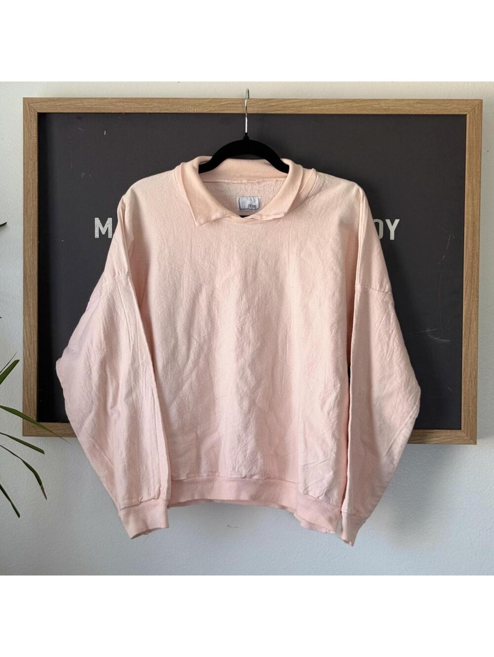 Light Pink Cotton Sweatshirt Minimalist Vintage Crewneck Medium Henri